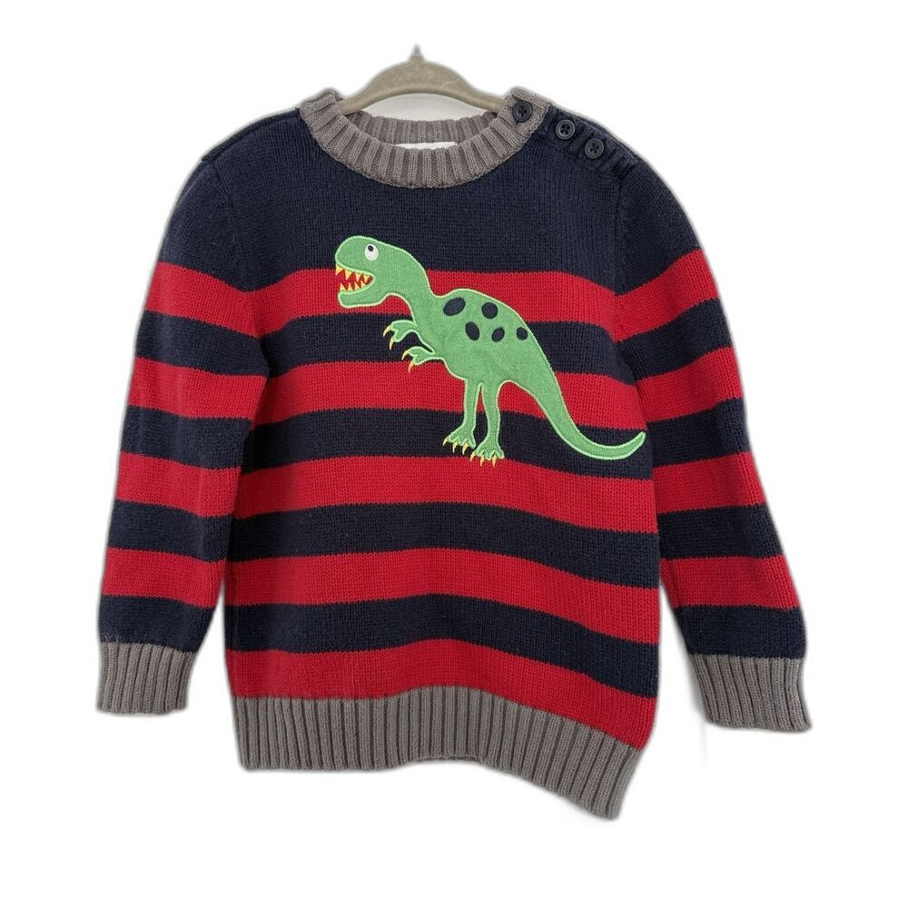 Hanna Andersson Pullover Sweater Dinosaur Striped Size 100/4T 100% Cotton
